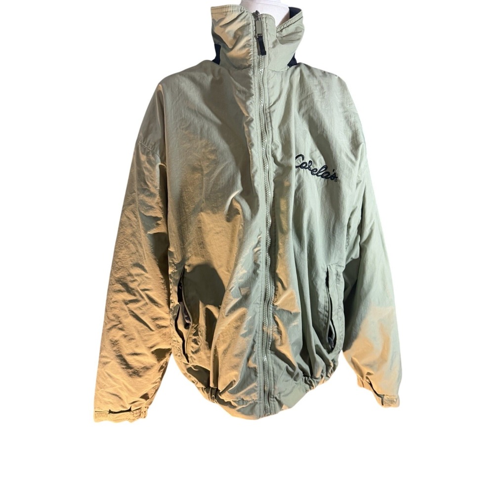 Cabelas Destination Above Sea Level Fleece Lined Nylon Jacket Tan Mens Large